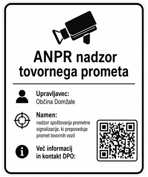 QR koda na fotografiji je simbolična. QR koda na fizičnih tablah bo vodila do uradnega obvestila o ANPR nadzoru.